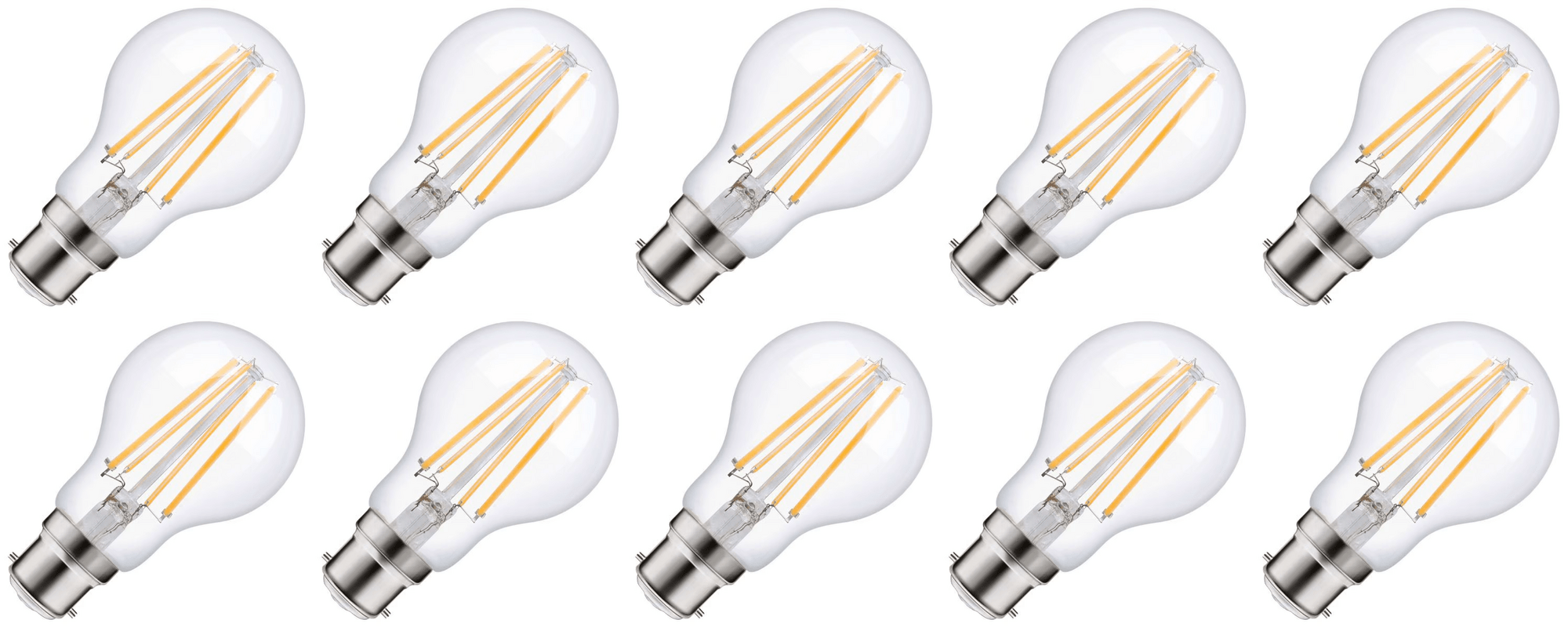 Lighto | Filament LED | Douille à baïonnette B22d | Ampoule standard | Claire | 60mm | 8W | Pack de 10