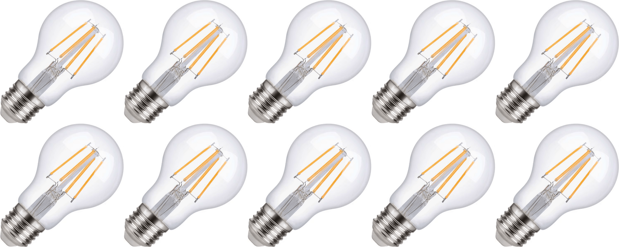 Lighto | Filament LED | Gros culot E27 | Lampe standard | Clair | 60mm | 5W | 10 pièces