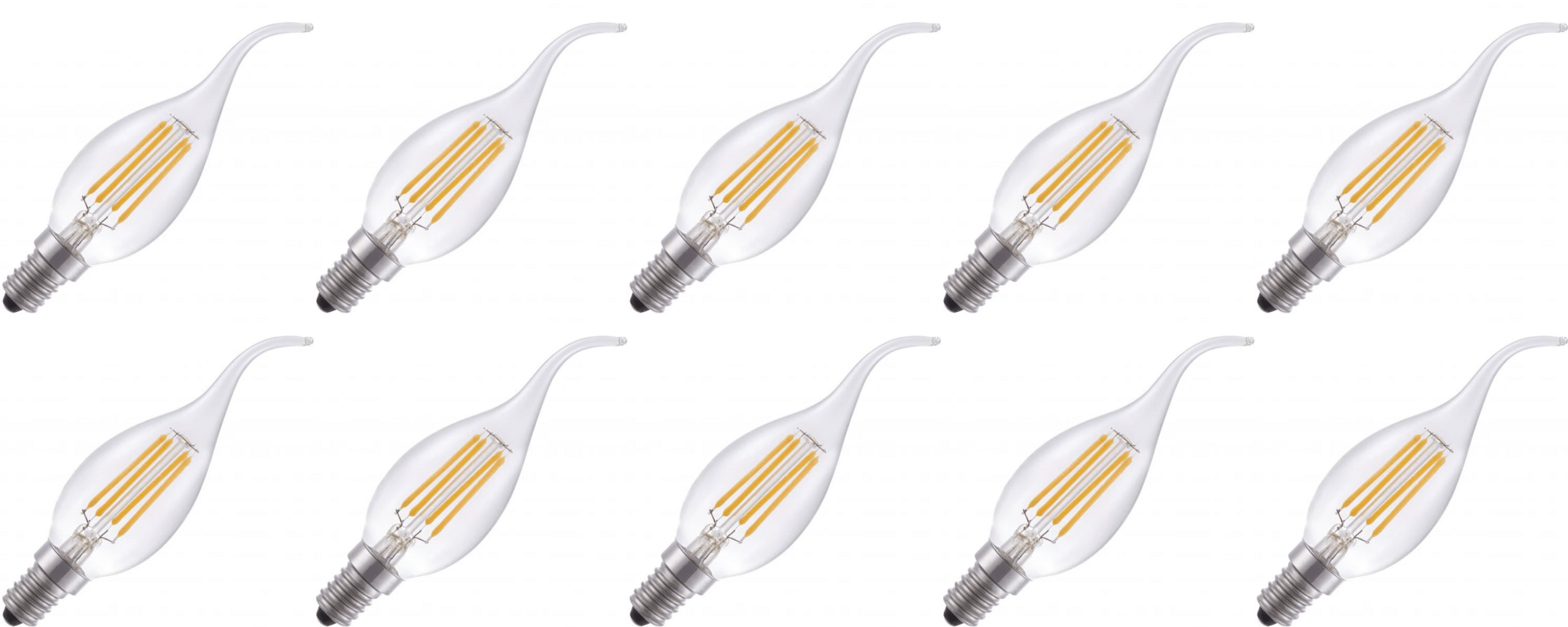Lighto | Filament LED | Petit culot E14 | Pointe de lampe en forme de bougie | Claire | 35mm | 4W | Lot de 10