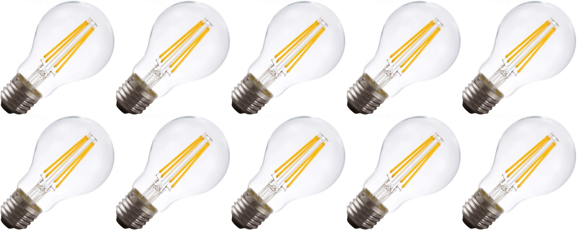 Lighto | Filament LED | Gros culot E27 | Lampe standard | Claire | 60mm | 7W | 10 pièces