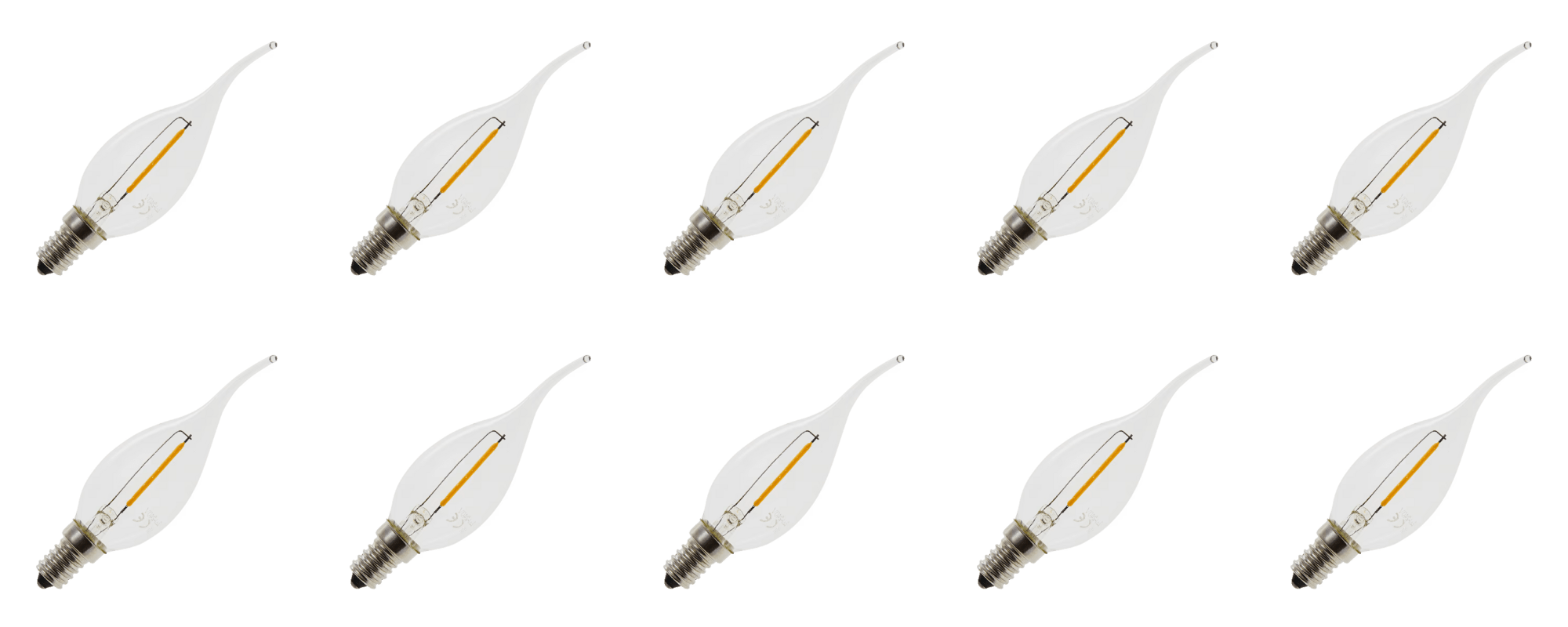 Lighto | Filament LED | Douille petite E14 | Pointe de lampe en forme de bougie | Claire | 35mm | 1W | Pack de 10
