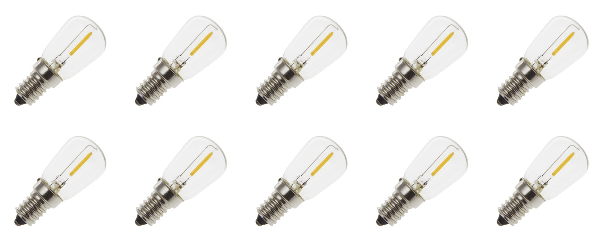 Lighto | Filament LED | Douille petite E14 | Lampe tubulaire | Claire | 26mm | 1W | Pack de 10