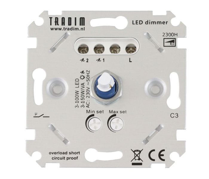 Tradim | muurdimmer | IP 20 | Zilver | 3-150W