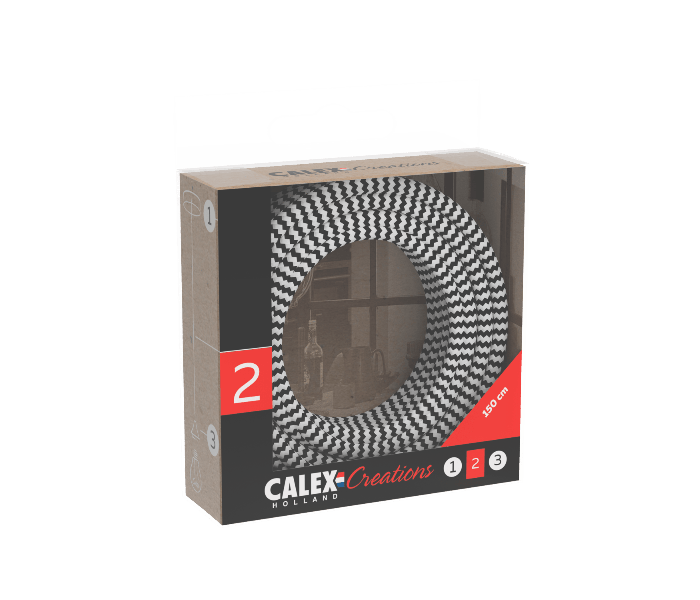 Calex | Textiel omwikkelde kabel | 2x0,75mm² | 1,5M | Zwart/Wit | 60W