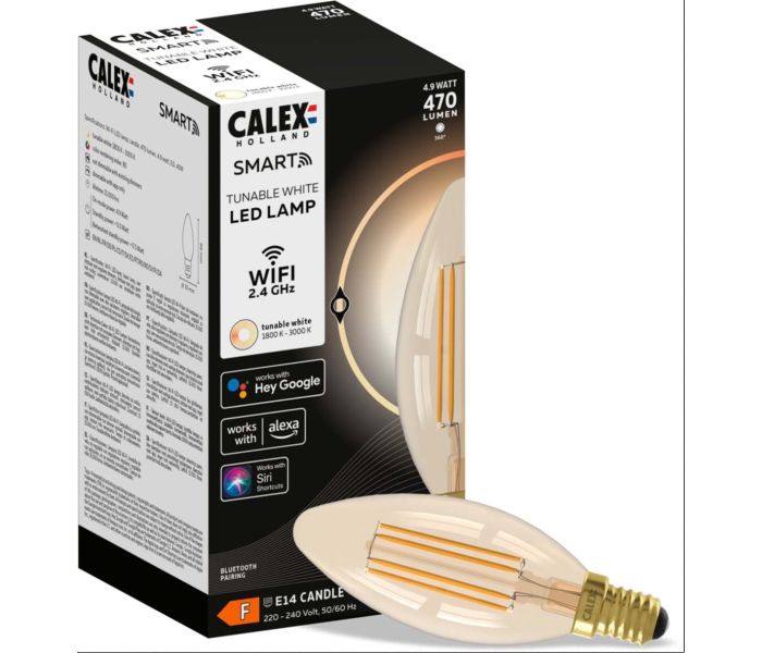 Calex | Smart | E14 fitting | Kaars | B35 | Goud | 4.9W | Bediening app