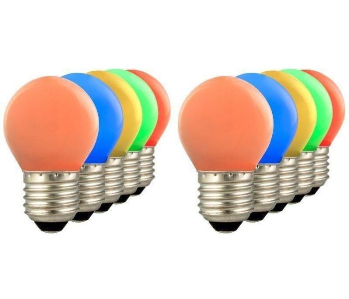 Lighto | LED lamp | Grote fitting E27 | Kogellamp | Rood/Geel/Oranje/Groen/Blauw | 45mm | 1W | 2x 5 pack