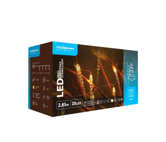 Modee | guirlande lumineuse de Noël LED | 2.85m | 20 lumières | IP44 | Lumière blanc chaud