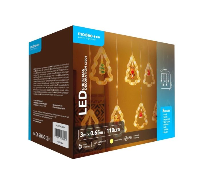 Modee | guirlande lumineuse de Noël LED | 3m | 110 lumières avec 8 modes d'éclairage | IP44 | Lumière blanc chaud