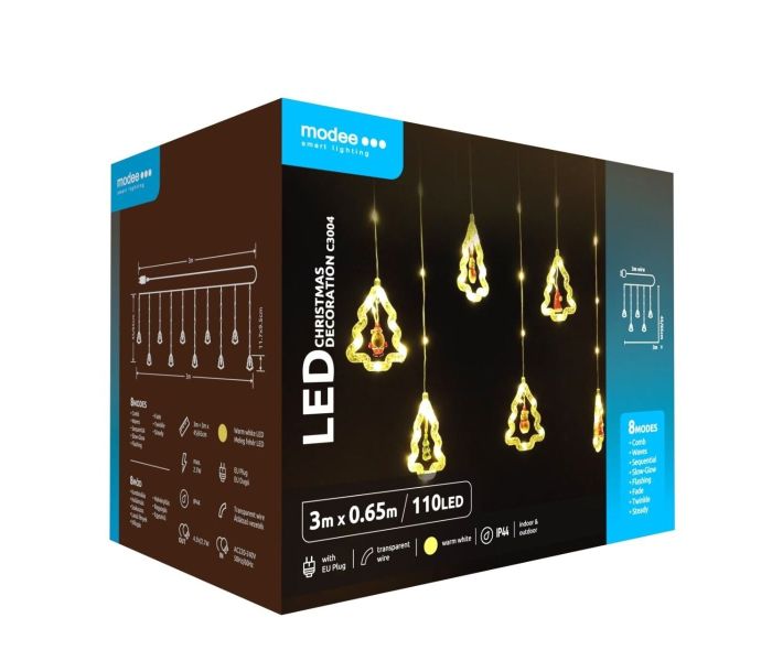 Modee | guirlande lumineuse de Noël LED | 3m | 110 lumières avec 8 modes d'éclairage | IP44 | Lumière blanc chaud