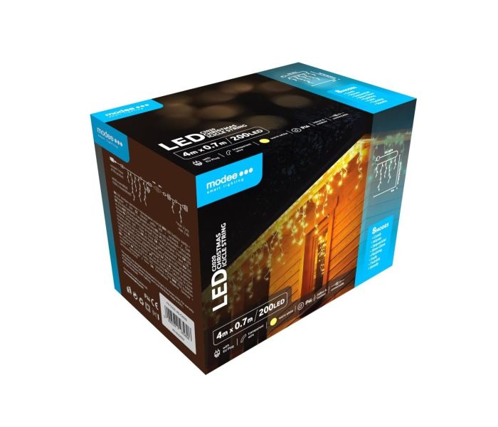 Modee | guirlande lumineuse de Noël LED | 4m et 70cm de haut | 200 Lumières avec 8 modes d'éclairage | IP44 | Lumière blanc chaud