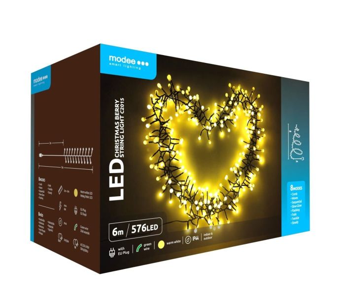 Modee | guirlande lumineuse de Noël LED | 6m | 576 lumières avec 8 niveaux de lumière | IP44 | lumière blanc chaud