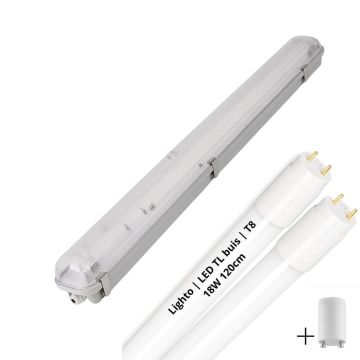 Lighto | Pack LED TL + Luminaire | T8 | 2x18W | 120cm | IP65 | Étanche | Remplace 2x 36W TL