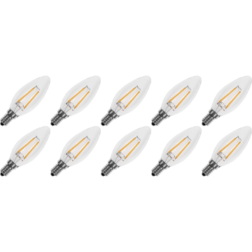 Lighto | Filament LED | Gros culot E27 | Lampe bougie | Claire | 35mm | 2W | Lot de 10