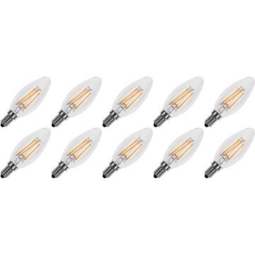 Lighto | Filament LED | Douille petite E14 | Lampe bougie | Claire | 35mm | 4W | Pack de 10