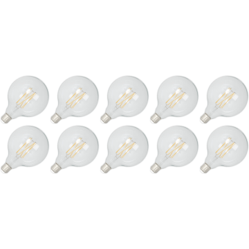 Lighto | Filament LED | Gros culot E27 | Lampe globe | Transparent | 125mm | 4W | Lot de 10