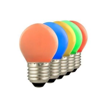 Lighto | LED 5x Ampoule Spherique Plastique | E27 | 1W Rouge/Jeune/Orange/Vert/Blue