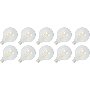 Lighto | Filament LED | Gros culot E27 | Lampe globe | Transparent | 125mm | 4W | Lot de 10