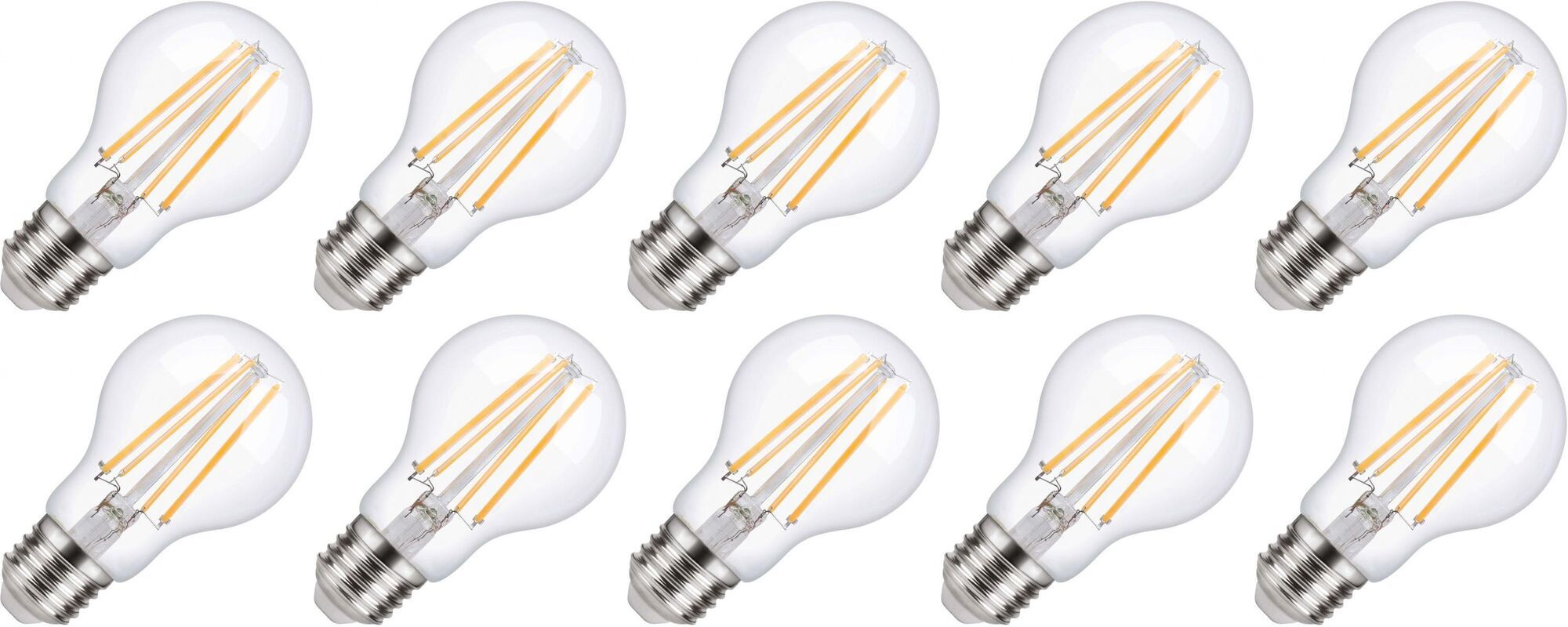 Lighto | Filament LED | Gros culot E27 | Lampe standard | Claire | 60mm | 8W | 10 pièces