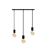 Calex | Retro Pendant | Plaque de plafond rectangulaire 10x70cm | Noir | Prise 3xE27 | Cordon 2M