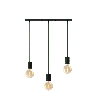 Calex | Retro Pendant | Plaque de plafond rectangulaire 10x70cm | Noir | Prise 3xE27 | Cordon 2M
